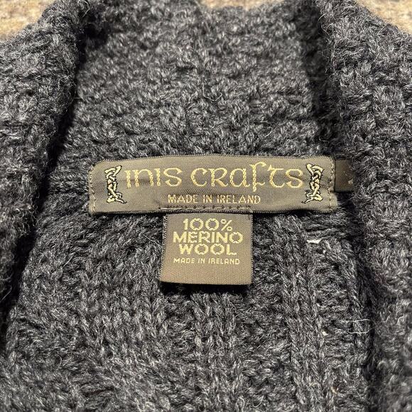 Inis Crafts Womens Cardigan Sweater Merino Wool Chunky Cuffed Gray Medium EP - Picture 3 of 7